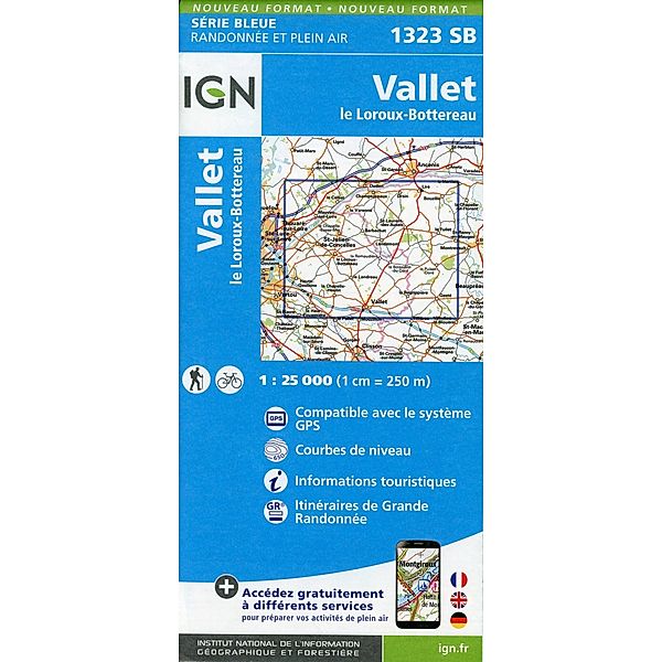 IGN topographische Karte 1:25T Série Bleue / 1323SB / 1323SB Vallet. Le Loroux-Bottereau