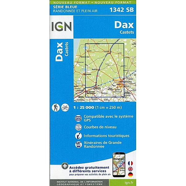 IGN topographische Karte 1:25T Série Bleue / 1342SB / 1342SB Dax Castets
