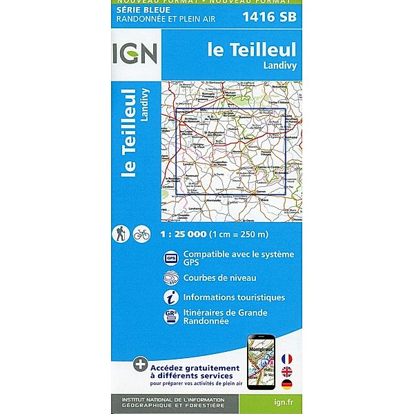 IGN topographische Karte 1:25T Série Bleue / 1416SB / IGN Karte, Serie Bleue Top 25 le Teilleul.Landivy