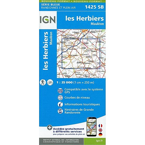 IGN topographische Karte 1:25T Série Bleue / 1425SB / IGN Karte, Serie Bleue Top 25 les Herbiers.Mauléon