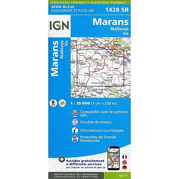 IGN topographische Karte 1:25T Série Bleue / 1428SB / 1428SB Marans Maillezais.Vix