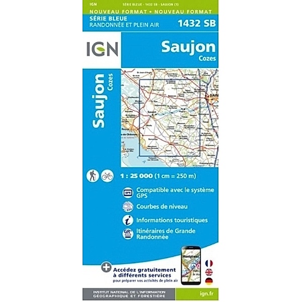 IGN topographische Karte 1:25T Série Bleue / 1432SB / 1432SB Saujon Cozes