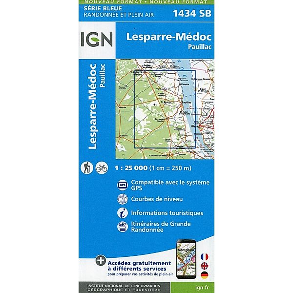 IGN topographische Karte 1:25T Série Bleue / 1434SB / 1434SB Lesparre-Medoc