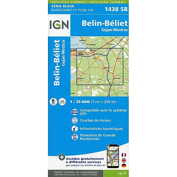 IGN topographische Karte 1:25T Série Bleue / 1438SB / 1438SB Belin Beliet Guja