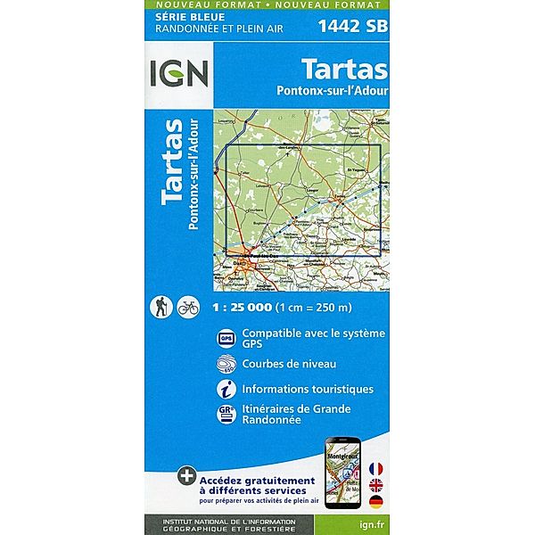IGN topographische Karte 1:25T Série Bleue / 1442SB / 1442SB Tartas Pontonx