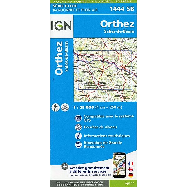 IGN topographische Karte 1:25T Série Bleue / 1444SB / 1444SB Orthez Salies-de-Béarn