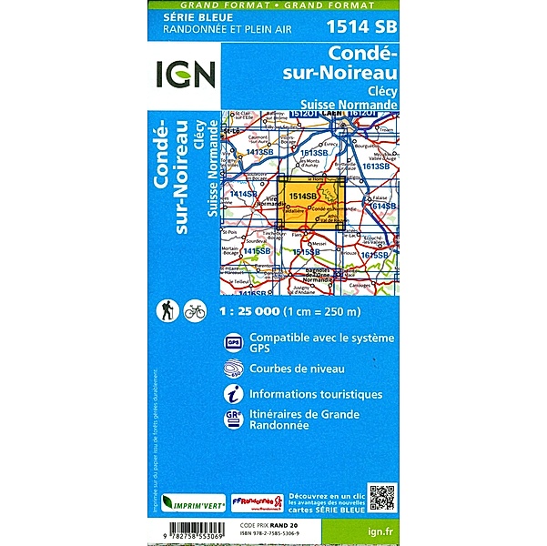 IGN topographische Karte 1:25T Série Bleue / 1514SB / 1514SB Condé-sur-Noireau