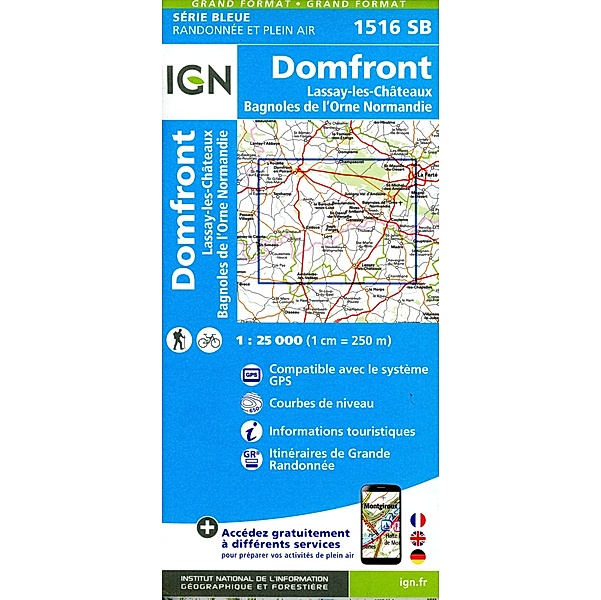 IGN topographische Karte 1:25T Série Bleue / 1516SB / 1516SB Domfront Lassay