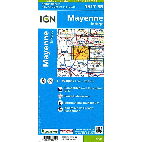 IGN topographische Karte 1:25T Série Bleue / 1517SB / 1517SB Mayenne le Horps