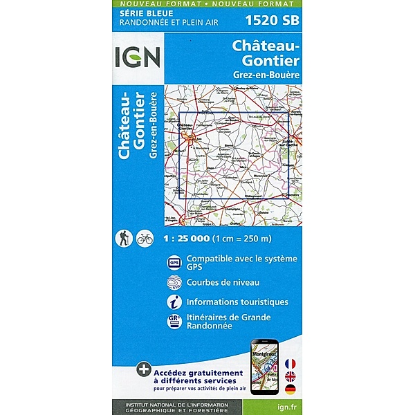 IGN topographische Karte 1:25T Série Bleue / 1520SB / 1520SB Chateau Gontier