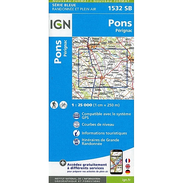 IGN topographische Karte 1:25T Série Bleue / 1532SB / 1532SB Pons Perignac