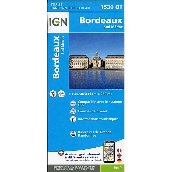 IGN topographische Karte 1:25T Série Bleue / 1536OT / IGN Karte, Carte de randonnée (et plein air) Bordeaux.Sud Médoc