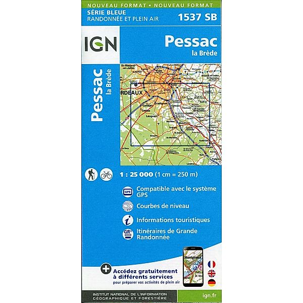 IGN topographische Karte 1:25T Série Bleue / 1537SB / 1537SB Pessac.La Brède