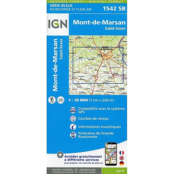 IGN topographische Karte 1:25T Série Bleue / 1542SB / 1542SB Mont-de-Marsan. St.-Severs