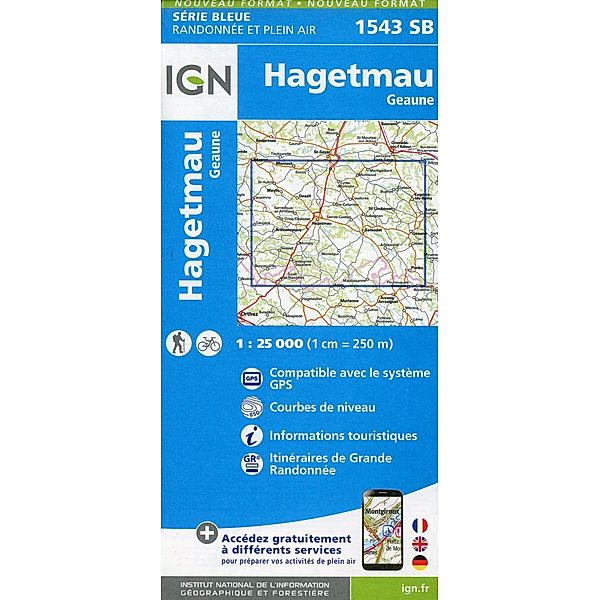 IGN topographische Karte 1:25T Série Bleue / 1543SB / 1543SB Hagetmau Geaune