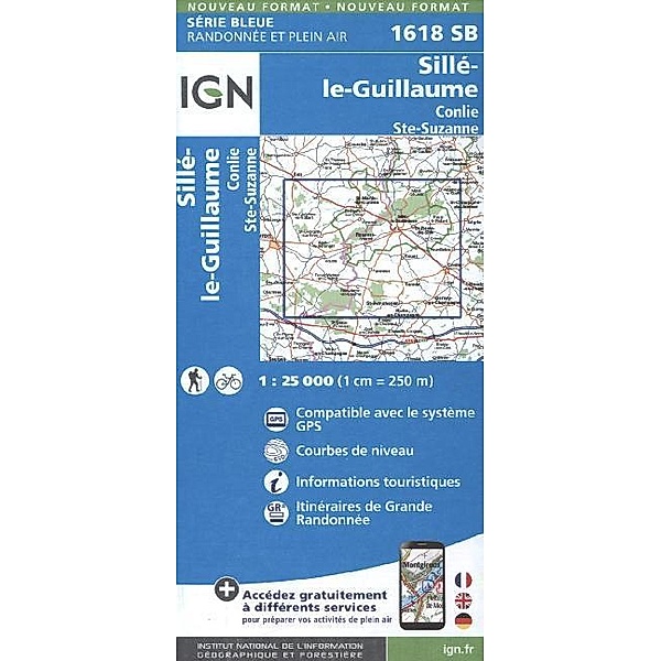 IGN topographische Karte 1:25T Série Bleue / 1618SB / IGN Karte, Serie Bleue Top 25 Sillé l. Guillaume