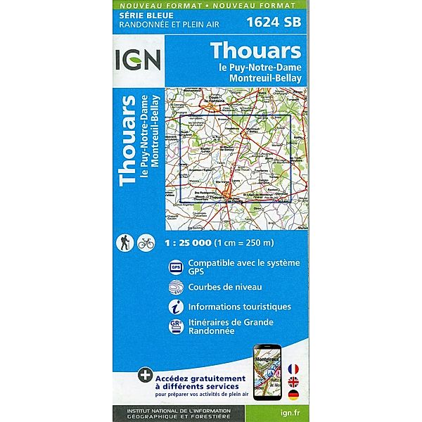 IGN topographische Karte 1:25T Série Bleue / 1624SB / 1624SB Thouars.le Puy-Notre-Dame.Montreuil-Bellay