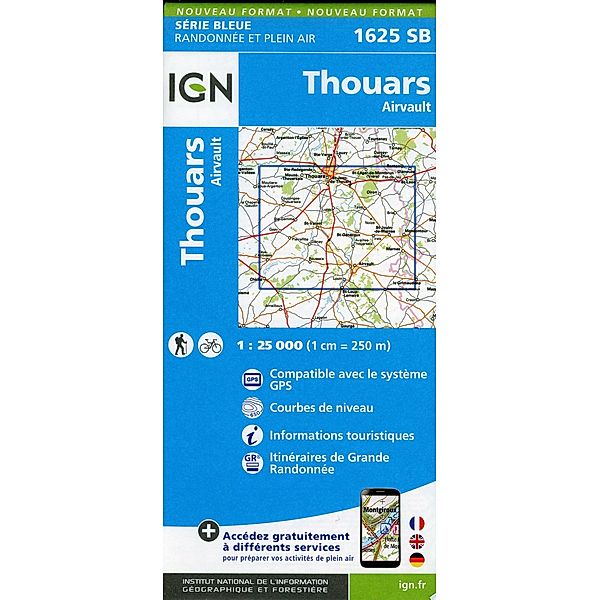 IGN topographische Karte 1:25T Série Bleue / 1625SB / 1625SB Thouars.Airvault