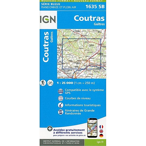 IGN topographische Karte 1:25T Série Bleue / 1635SB / Coutras. Guîtres