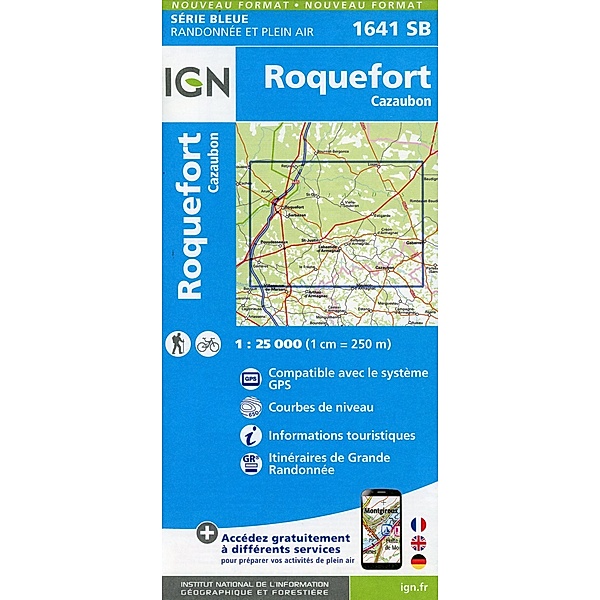 IGN topographische Karte 1:25T Série Bleue / 1641SB / 1641SB Roquefort.Cazaubon