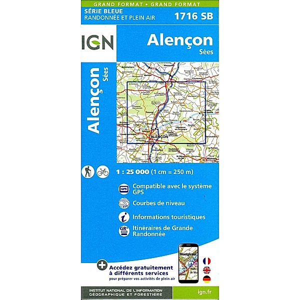 IGN topographische Karte 1:25T Série Bleue / 1716SB / 1716SB Alençon Sées