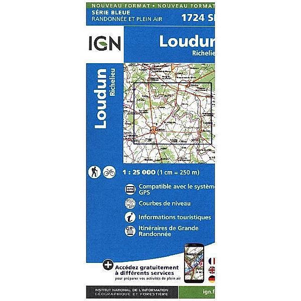 IGN topographische Karte 1:25T Série Bleue / 1724SB / IGN Karte, Serie Bleue Loudun Richelieu