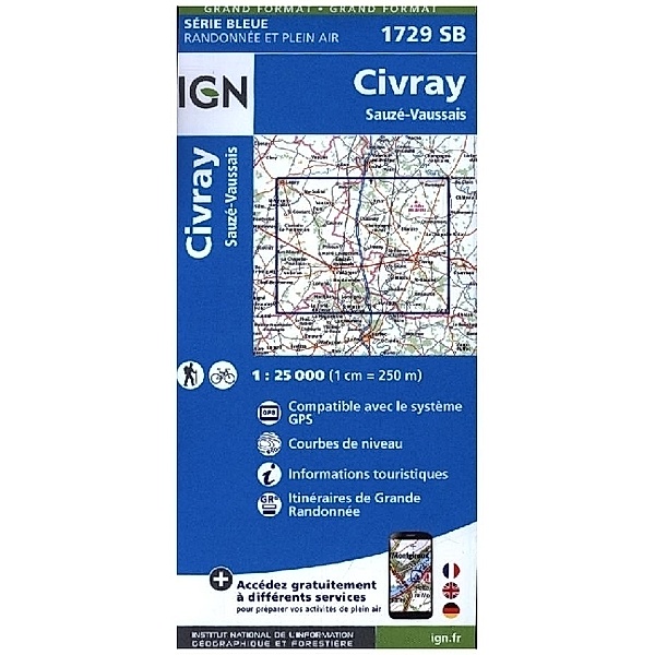 IGN topographische Karte 1:25T Série Bleue / 1729SB / 1729SB Civray-Sauzé-Vaussais