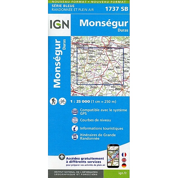 IGN topographische Karte 1:25T Série Bleue / 1737SB / 1737SB Monségur Duras