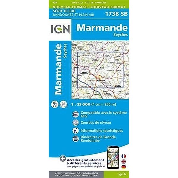 IGN topographische Karte 1:25T Série Bleue / 1738SB / IGN Karte, Serie Bleue Marmande Seyches