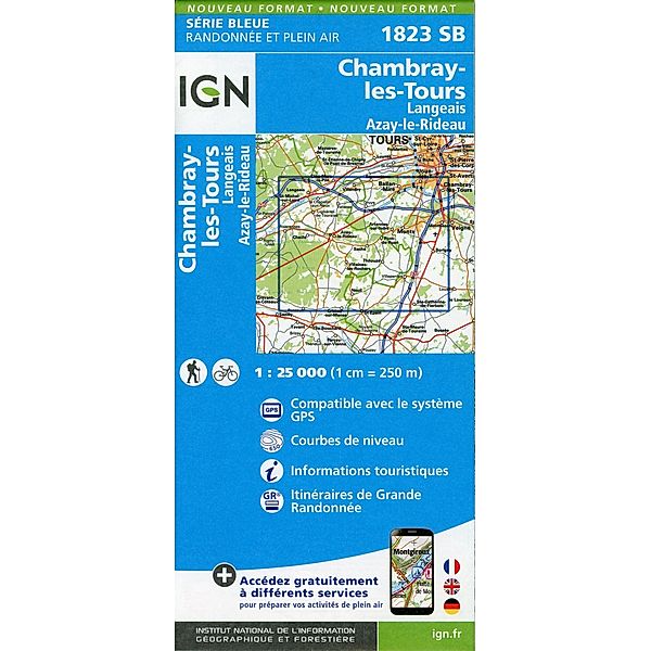 IGN topographische Karte 1:25T Série Bleue / 1823SB / 1823SB Chambray-les-Tours.Langeais.Azay-le-Rideau