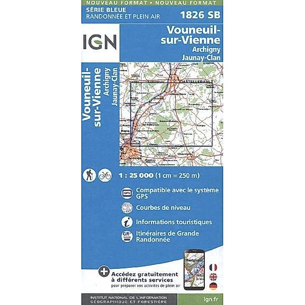IGN topographische Karte 1:25T Série Bleue / 1826SB / IGN Karte, Serie Bleue Top 25 Vouneuil s.Vienne