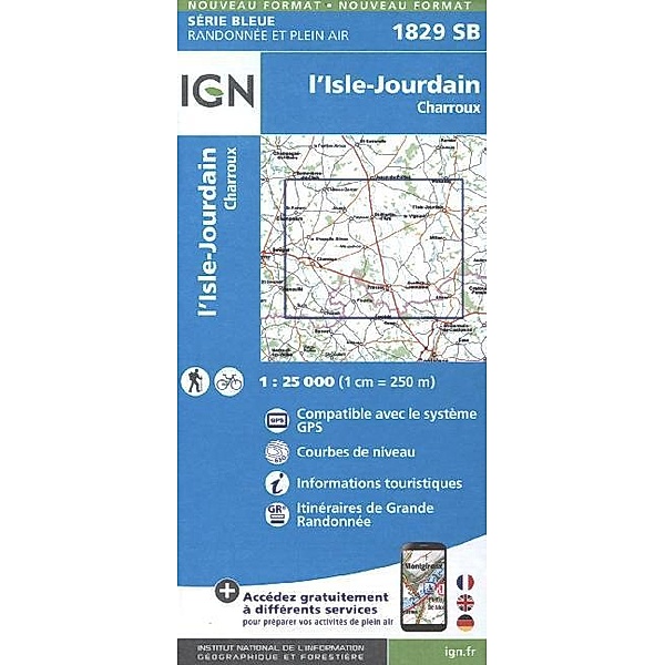 IGN topographische Karte 1:25T Série Bleue / 1829SB / IGN Karte, Serie Bleue Top 25 L'lsle Jourdain