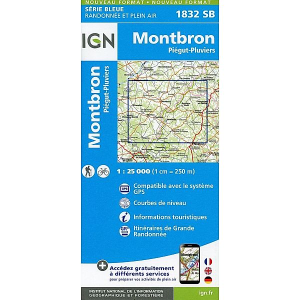 IGN topographische Karte 1:25T Série Bleue / 1832SB / 1832SB Montbron-Piégut-Pluviers