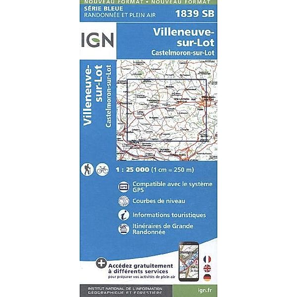IGN topographische Karte 1:25T Série Bleue / 1839SB / IGN Karte, Serie Bleue Villeneuve Castel