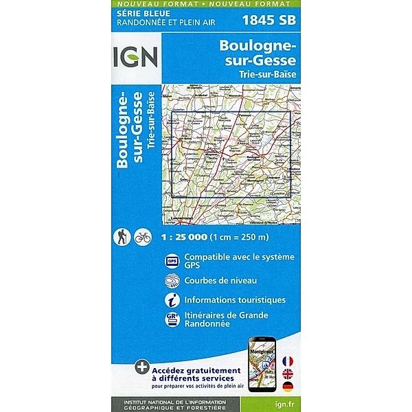 IGN topographische Karte 1:25T Série Bleue / 1845SB / 1845SB Boulogne sur-Gesse. Trie-sur-Baïse