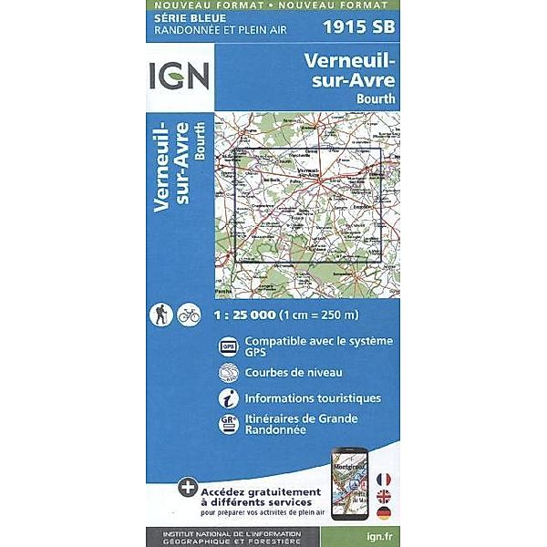 IGN topographische Karte 1:25T Série Bleue / 1915SB / IGN Karte, Serie Bleue Top 25 Verneuil s. Avre