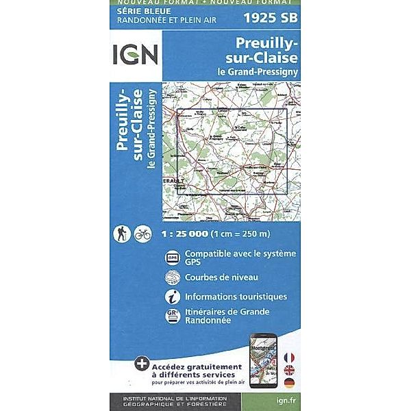 IGN topographische Karte 1:25T Série Bleue / 1925SB / IGN Karte, Serie Bleue Top 25 Preuilly Claise