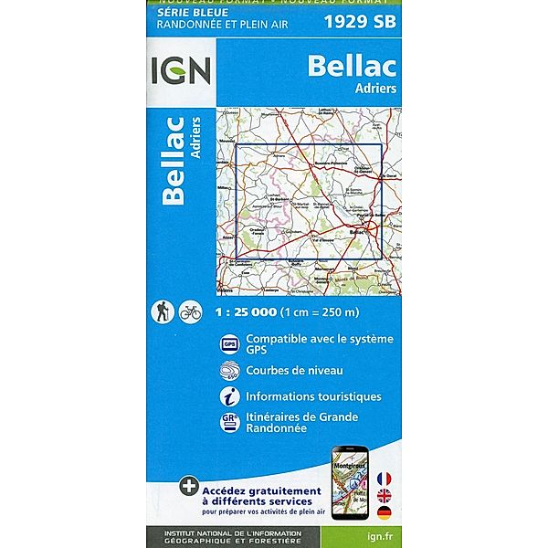 IGN topographische Karte 1:25T Série Bleue / 1929SB / 1929SB Bellac Adriers