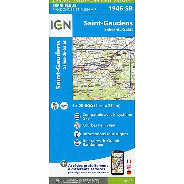 IGN topographische Karte 1:25T Série Bleue / 1946SB / 1946SB St.Gaudens Salies