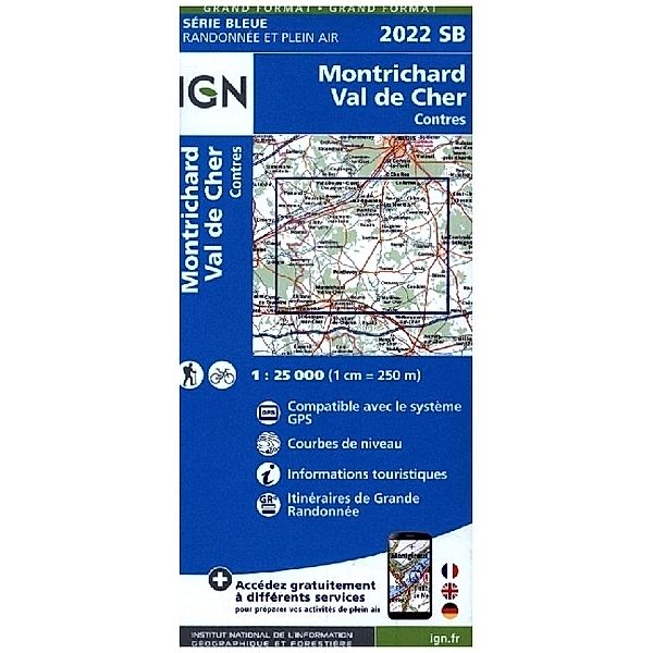 IGN topographische Karte 1:25T Série Bleue / 2022SB / 2022SB Montrichard-Contres - Val de Cher