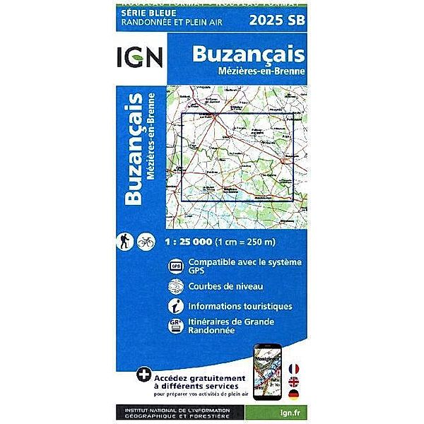 IGN topographische Karte 1:25T Série Bleue / 2025SB / IGN Karte, Serie Bleue Top 25 Buzançais Mézière