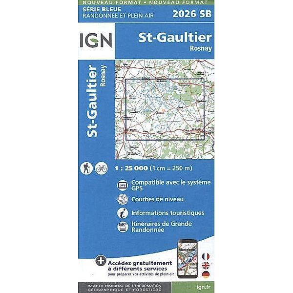 IGN topographische Karte 1:25T Série Bleue / 2026SB / IGN Karte, Serie Bleue Top 25 St Gaultier Rosnay