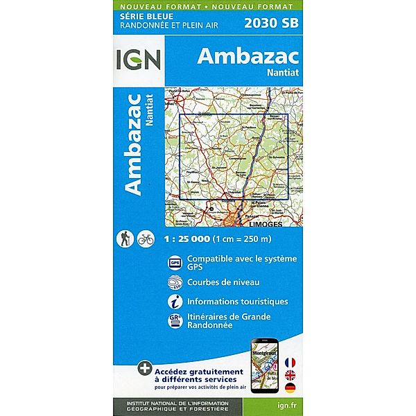 IGN topographische Karte 1:25T Série Bleue / 2030SB / IGN Karte, Serie Bleue Top 25 Ambazac.Nantiat