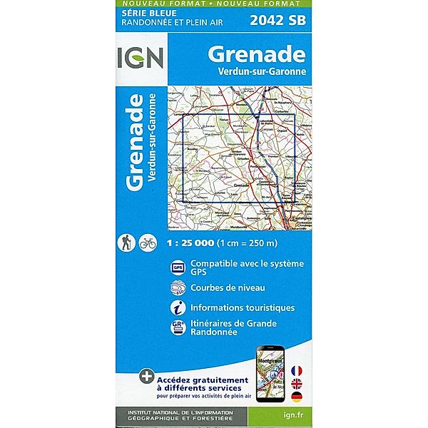 IGN topographische Karte 1:25T Série Bleue / 2042SB / IGN Karte, Serie Bleue Top 25 Grenade.Verdun-sur-Garonne