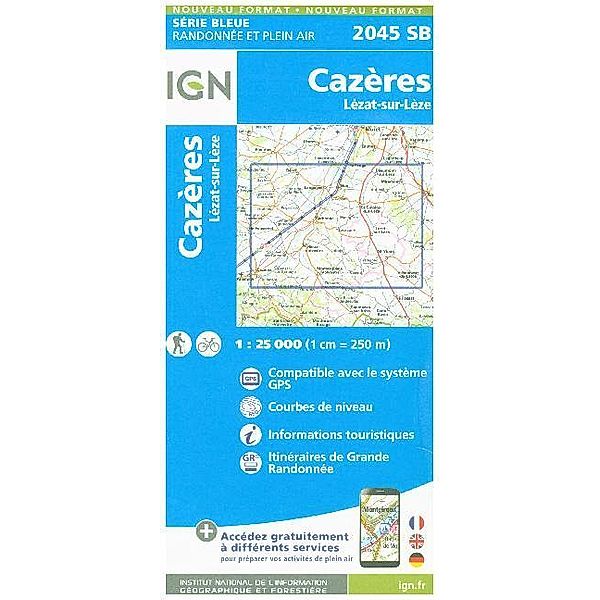 IGN topographische Karte 1:25T Série Bleue / 2045SB / 2045SB Cazères Lézat-sur-Léze
