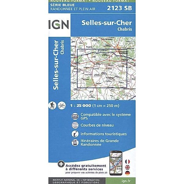 IGN topographische Karte 1:25T Série Bleue / 2123SB / IGN Karte, Serie Bleue Selles-sur-Cher, Chabris