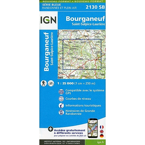 IGN topographische Karte 1:25T Série Bleue / 2130SB / 2130SB Bourganeuf.St-Sulpice-Laurière