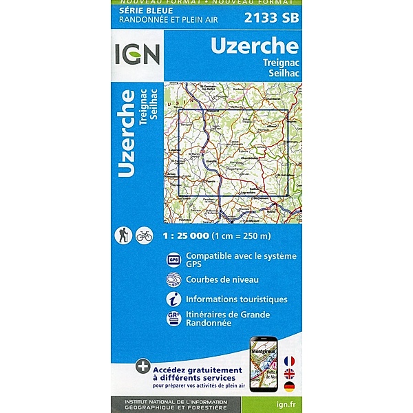 IGN topographische Karte 1:25T Série Bleue / 2133SB / 2133SB Uzerche Treignac