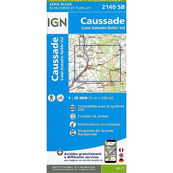 IGN topographische Karte 1:25T Série Bleue / 2140SB / IGN Karte, Serie Bleue Top 25 Caussade.St-Antonin-Noble-Val