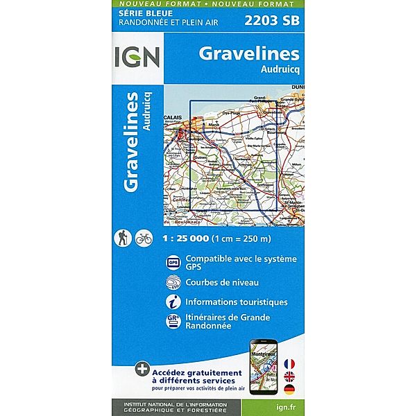 IGN topographische Karte 1:25T Série Bleue / 2203SB / 2203SB Gravelines.Audruicq
